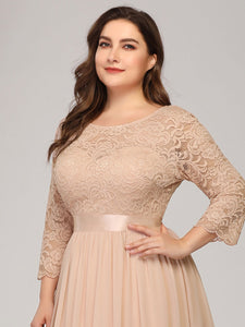 Color=Blush | Plus Size Lace Wholesale Bridesmaid Dresses With Long Lace Sleeve-Blush 5