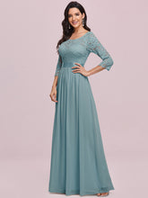 Load image into Gallery viewer, Color=Dusty Blue | Elegant Empire Waist Wholesale Bridesmaid Dresses With Long Lace Sleeve-Dusty Blue 1
