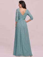 Load image into Gallery viewer, Color=Dusty Blue | Elegant Empire Waist Wholesale Bridesmaid Dresses With Long Lace Sleeve-Dusty Blue 2