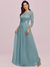Load image into Gallery viewer, Color=Dusty Blue | Elegant Empire Waist Wholesale Bridesmaid Dresses With Long Lace Sleeve-Dusty Blue 3