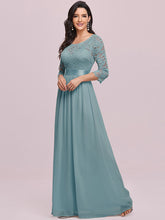 Load image into Gallery viewer, Color=Dusty Blue | Elegant Empire Waist Wholesale Bridesmaid Dresses With Long Lace Sleeve-Dusty Blue 4