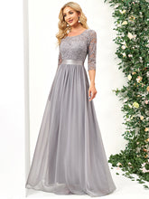 Load image into Gallery viewer, Elegant Empire Waist Wholesale Bridesmaid Dresses with Long Lace Sleeve EP07412
