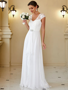 Color=White | Sleeveless Floor Length V Neck Wholesale Bridesmaid dresses-White 3