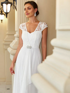 Color=White | Sleeveless Floor Length V Neck Wholesale Bridesmaid dresses-White 5