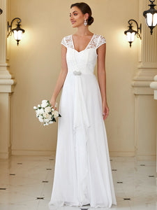 Color=White | Sleeveless Floor Length V Neck Wholesale Bridesmaid dresses-White 6