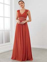 Load image into Gallery viewer, Color=Burnt orange | Sleeveless Floor Length V Neck Wholesale Bridesmaid dresses-Burnt orange 1