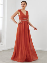 Load image into Gallery viewer, Color=Burnt orange | Sleeveless Floor Length V Neck Wholesale Bridesmaid dresses-Burnt orange 3