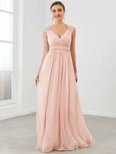 Load image into Gallery viewer, Color=Pink | Sleeveless Floor Length V Neck Wholesale Bridesmaid dresses-Pink 4