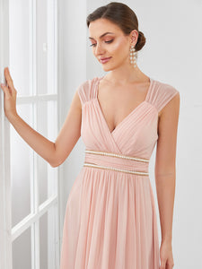 Color=Pink | Sleeveless Floor Length V Neck Wholesale Bridesmaid dresses-Pink 5