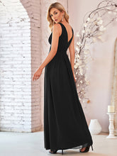 Load image into Gallery viewer, COLOR=Black | Sleeveless V-Neck Semi-Formal Chiffon Maxi Dress-Black 2