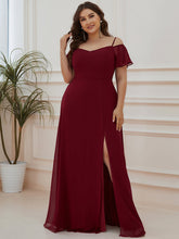 Load image into Gallery viewer, Color=Burgundy | Plain Solid Color Plus Size Wholesale Chiffon Bridesmaid Dress-Burgundy 1