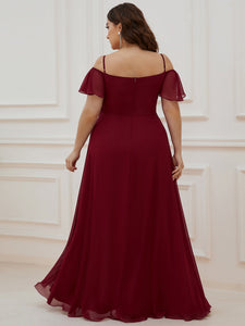 Color=Burgundy | Plain Solid Color Plus Size Wholesale Chiffon Bridesmaid Dress-Burgundy 2