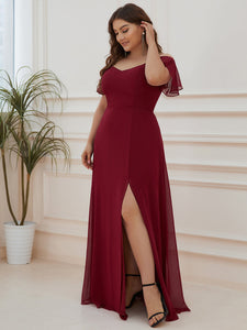 Color=Burgundy | Plain Solid Color Plus Size Wholesale Chiffon Bridesmaid Dress-Burgundy 3