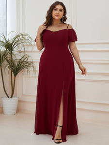 Color=Burgundy | Plain Solid Color Plus Size Wholesale Chiffon Bridesmaid Dress-Burgundy 4