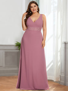 Color=Orchid | A-Line Sleeveless Backless Deep V Neck Wholesale Bridesmaid Dresses-Orchid 1