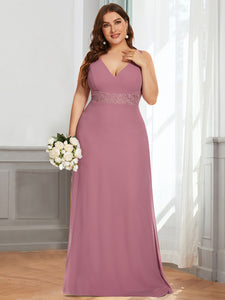 Color=Orchid | A-Line Sleeveless Backless Deep V Neck Wholesale Bridesmaid Dresses-Orchid 4