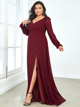 Load image into Gallery viewer, Color=Burgundy | Long Lantern Sleeves A Line V Neck Wholesale Bridesmaid Dresses-Burgundy 3