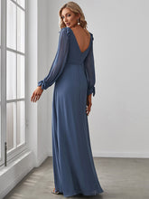 Load image into Gallery viewer, Color=Dusty Navy | Long Lantern Sleeves A Line V Neck Wholesale Bridesmaid Dresses-Dusty Navy 2
