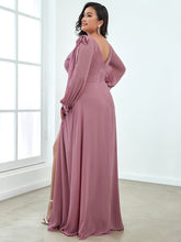 Load image into Gallery viewer, Color=Orchid | Long Lantern Sleeves A Line V Neck Wholesale Bridesmaid Dresses-Orchid 2