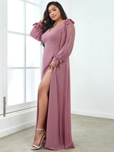 Load image into Gallery viewer, Color=Orchid | Long Lantern Sleeves A Line V Neck Wholesale Bridesmaid Dresses-Orchid 3
