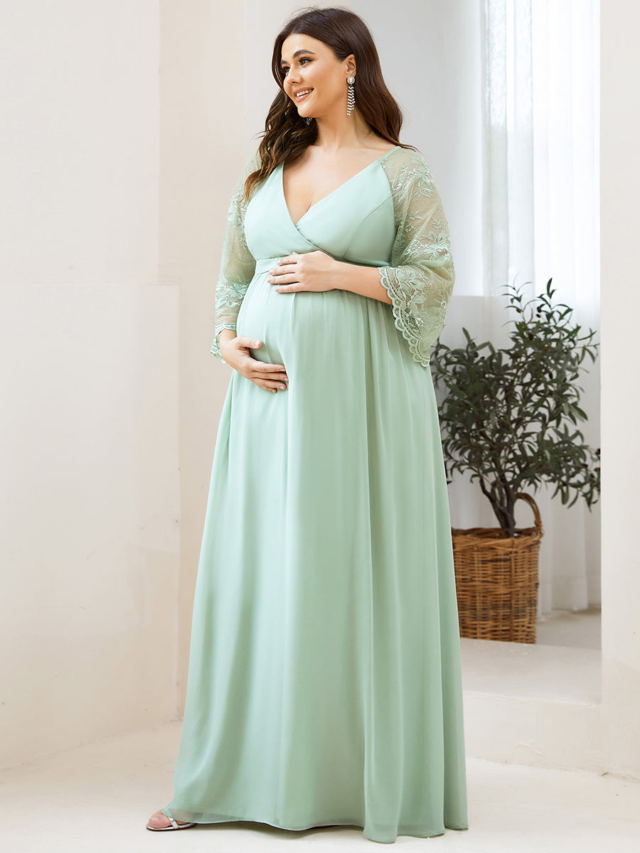 green dress christmas outfit Forest Green Satin Pleated V-Neck Maternity Maxi Dress main image 1