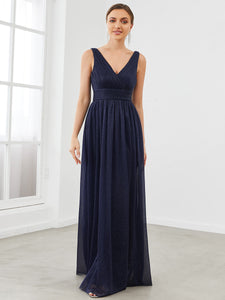 Color=Navy Blue | Classic Style Maxi Long Shiny Prom Dresses For Women Ez07764-Navy Blue 4
